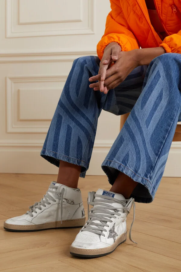 Golden Goose - Sky-star Distressed Glittered Leather High-top Sneakers - Off-white - Image 2