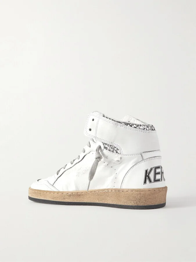 Golden Goose - Sky-star Distressed Glittered Leather High-top Sneakers - Off-white - Image 3