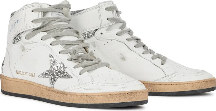Golden Goose Sky Star Distressed Leather Hi-top Sneakers - Image 2