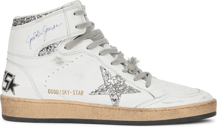 Golden Goose Sky Star Distressed Leather Hi-top Sneakers