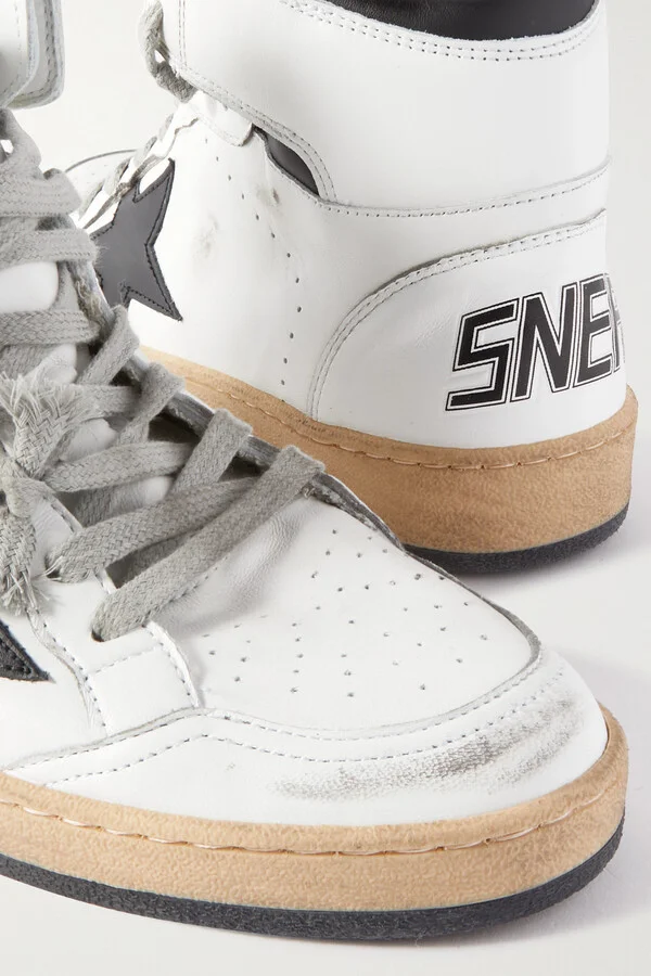 Golden Goose - Sky-star Distressed Printed Leather High-top Sneakers - White - Image 4