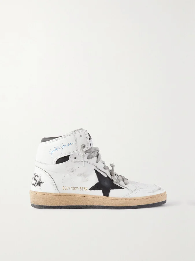 Golden Goose - Sky-star Distressed Printed Leather High-top Sneakers - White