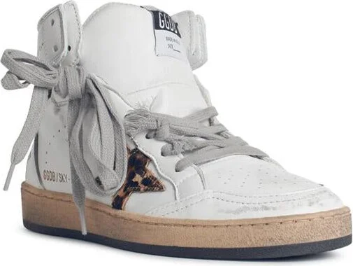 Golden Goose ' Sky-Star' White Leather Sneakers With Ankle Signature And Leo Pony Hair Inserts - Image 2