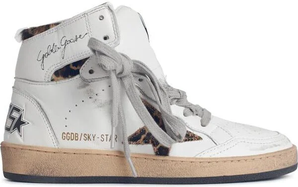 Golden Goose ' Sky-Star' White Leather Sneakers With Ankle Signature And Leo Pony Hair Inserts