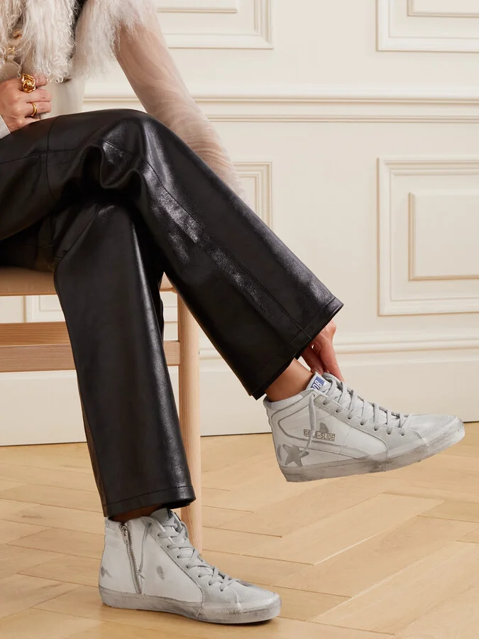 Golden Goose - Slide Distressed Suede And Leather High-top Sneakers - White - Image 2