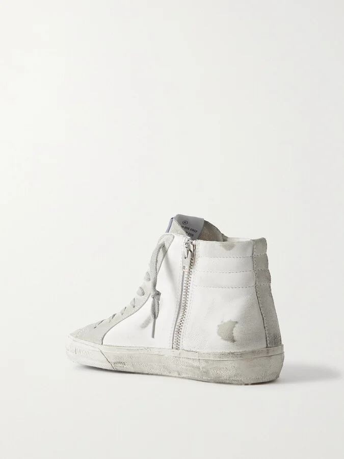 Golden Goose - Slide Distressed Suede And Leather High-top Sneakers - White - Image 3