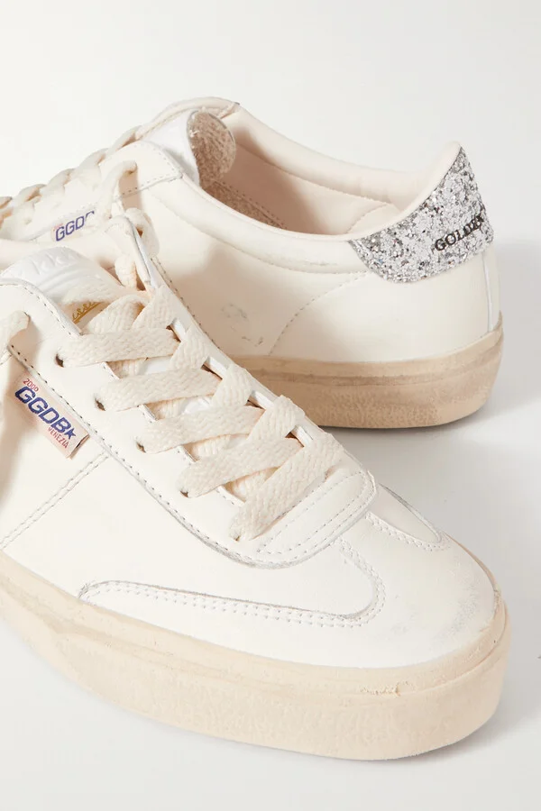 Golden Goose - Soul-star Distressed Glittered Leather Sneakers - White - Image 4