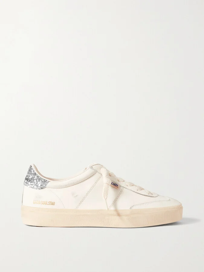 Golden Goose - Soul-star Distressed Glittered Leather Sneakers - White