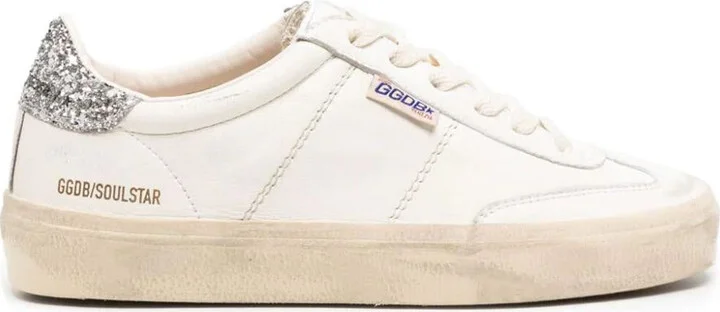 Golden Goose Soul Star Distressed Leather Sneakers With Glittered Heel Tab Shoes