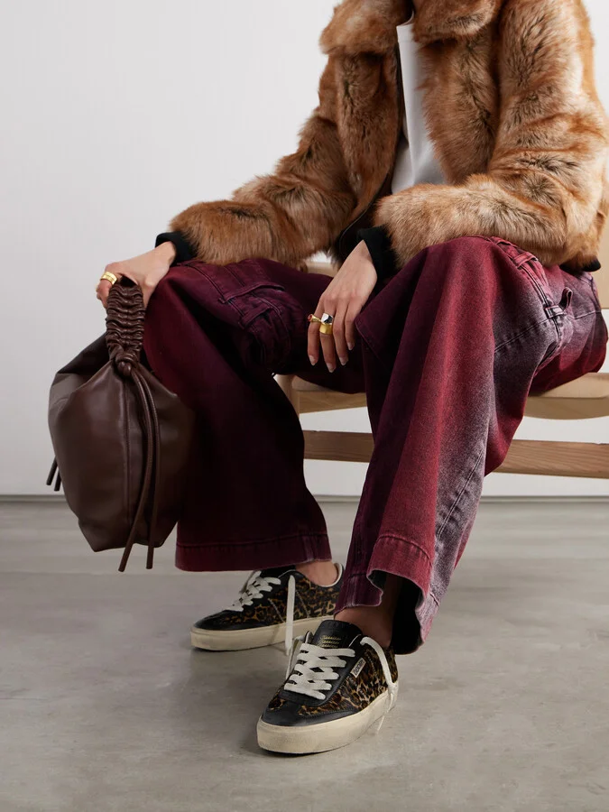 Golden Goose - Soul-star Distressed Leather-trimmed Leopard-print Calf Hair Sneakers - Animal print - Image 2