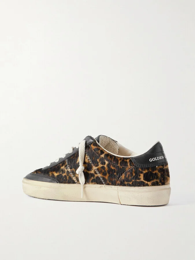 Golden Goose - Soul-star Distressed Leather-trimmed Leopard-print Calf Hair Sneakers - Animal print - Image 3