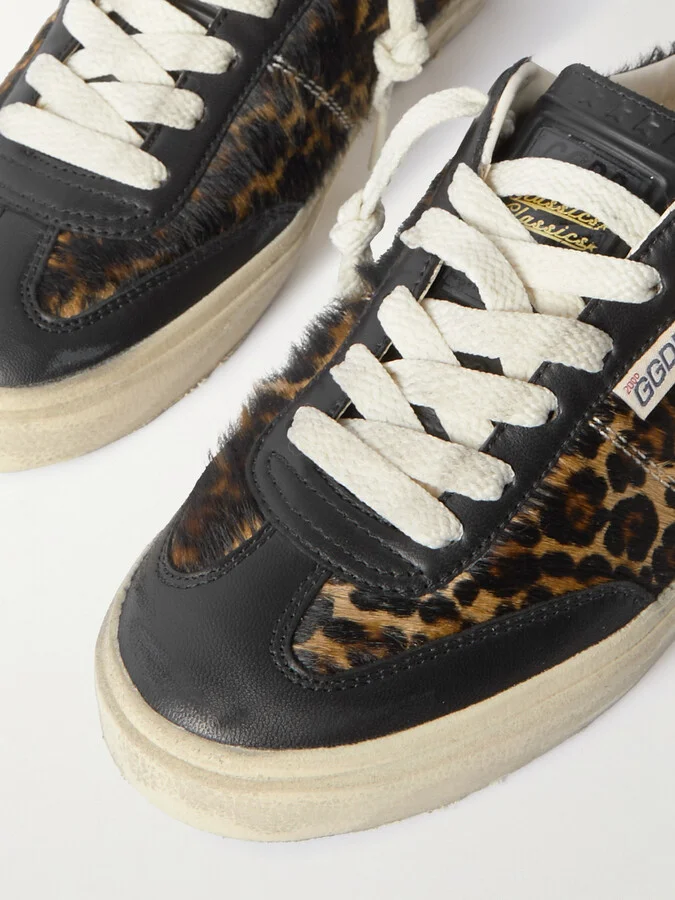 Golden Goose - Soul-star Distressed Leather-trimmed Leopard-print Calf Hair Sneakers - Animal print - Image 4
