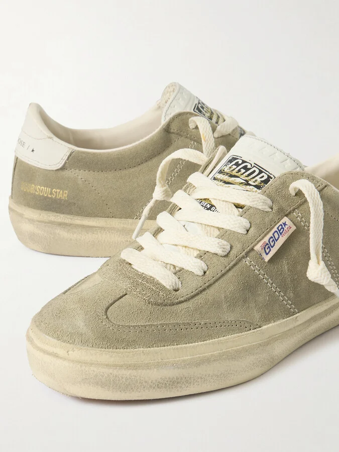 Golden Goose - Soul-star Distressed Leather-trimmed Suede Sneakers - Brown - Image 4