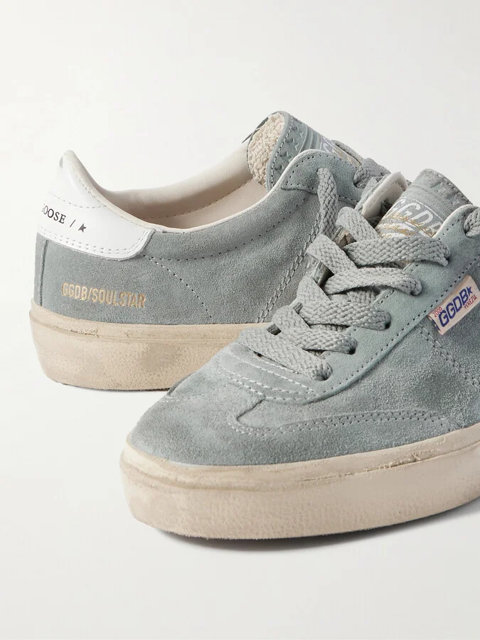 Golden Goose - Soul-star Distressed Leather-trimmed Suede Sneakers - Gray - Image 4