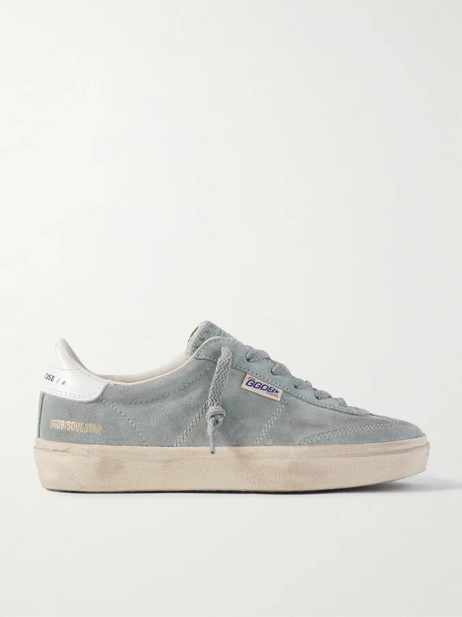 Golden Goose - Soul-star Distressed Leather-trimmed Suede Sneakers - Gray
