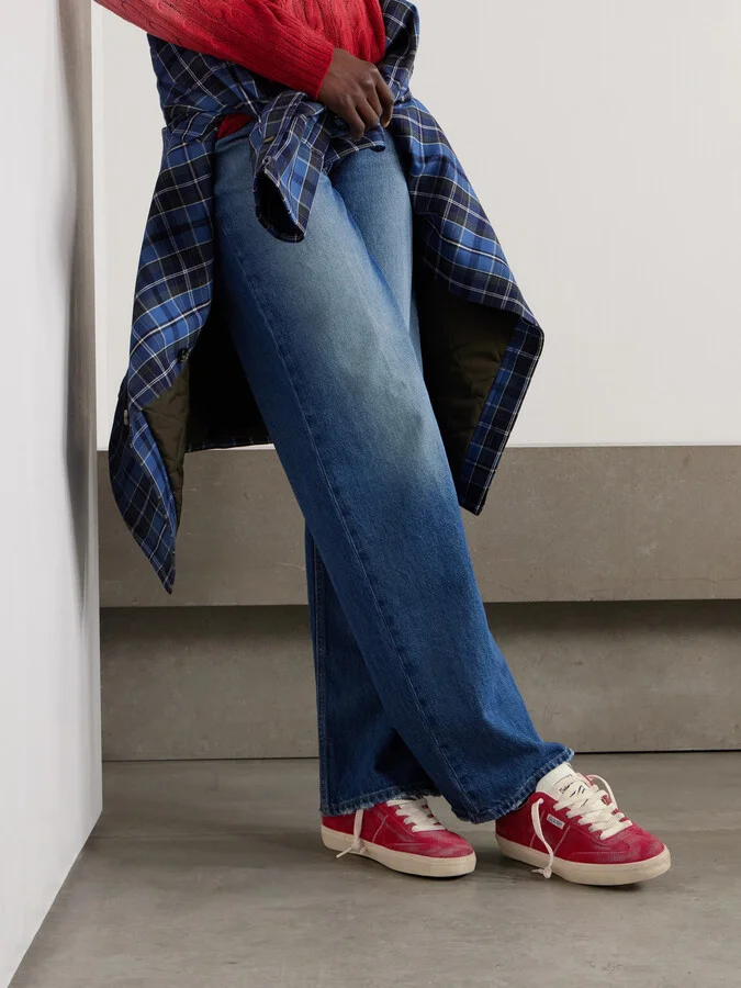 Golden Goose - Soul-star Distressed Leather-trimmed Suede Sneakers - Red - Image 2