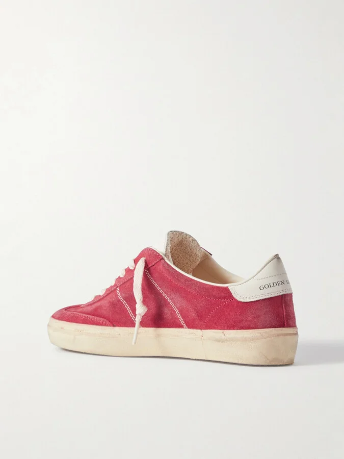 Golden Goose - Soul-star Distressed Leather-trimmed Suede Sneakers - Red - Image 3