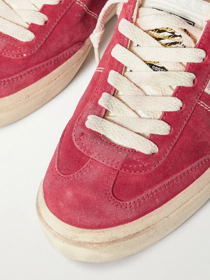 Golden Goose - Soul-star Distressed Leather-trimmed Suede Sneakers - Red - Image 4