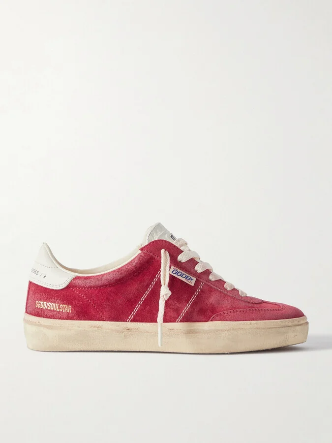 Golden Goose - Soul-star Distressed Leather-trimmed Suede Sneakers - Red
