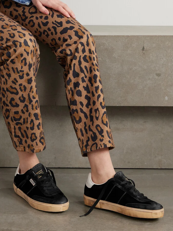 Golden Goose - Soul-star Distressed Leather-trimmed Velvet Sneakers - Black - Image 2
