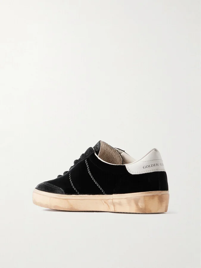 Golden Goose - Soul-star Distressed Leather-trimmed Velvet Sneakers - Black - Image 3