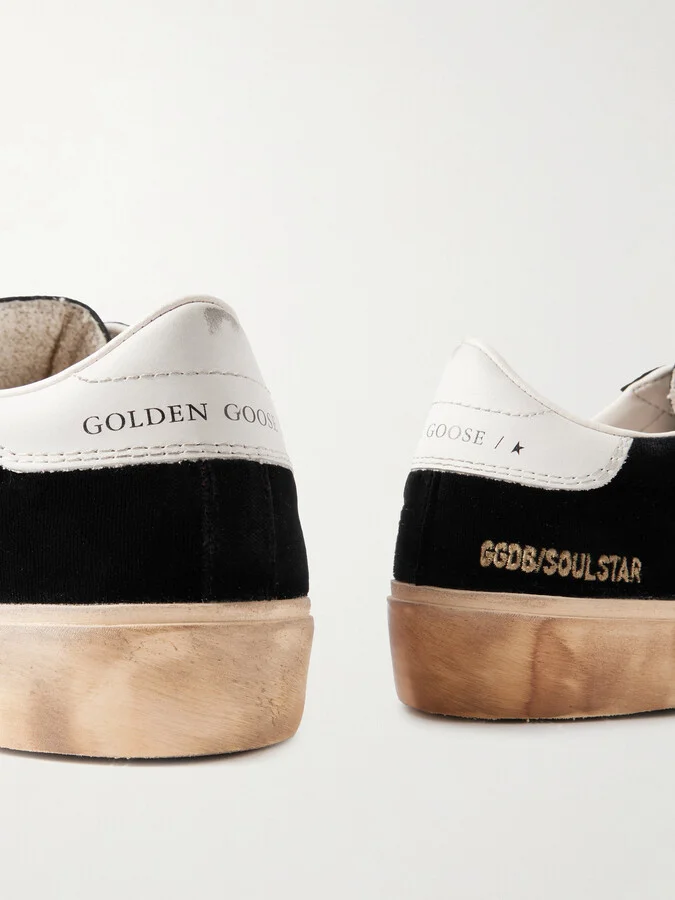 Golden Goose - Soul-star Distressed Leather-trimmed Velvet Sneakers - Black - Image 4
