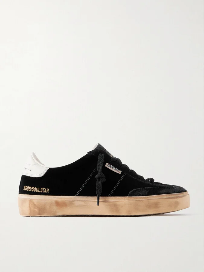 Golden Goose - Soul-star Distressed Leather-trimmed Velvet Sneakers - Black