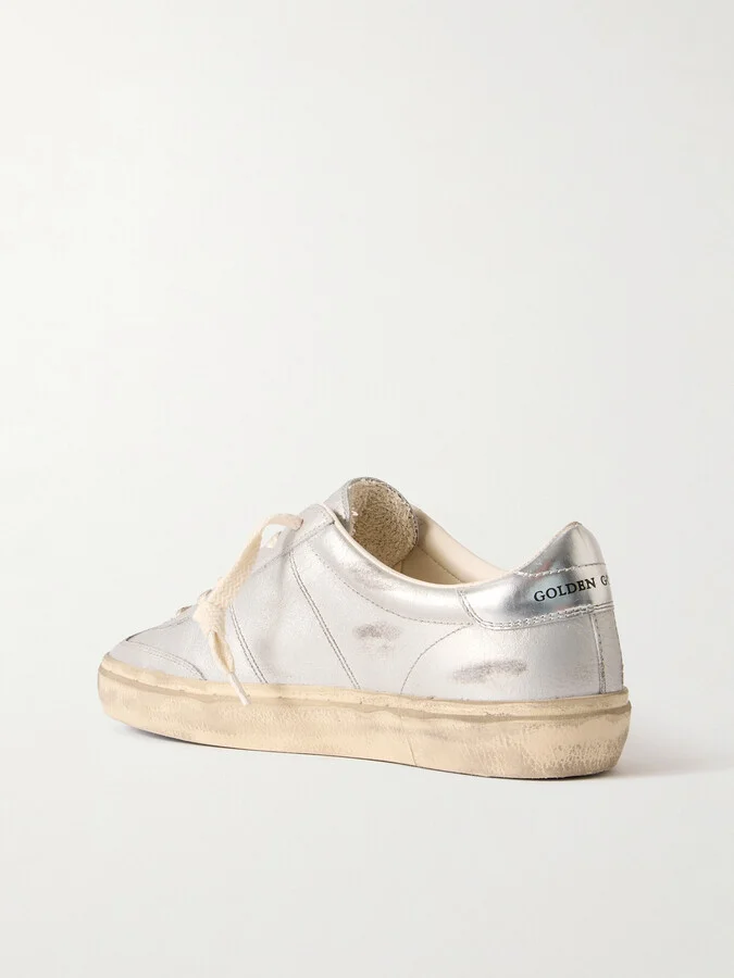 Golden Goose - Soul-star Distressed Metallic Leather Sneakers - Gray - Image 3