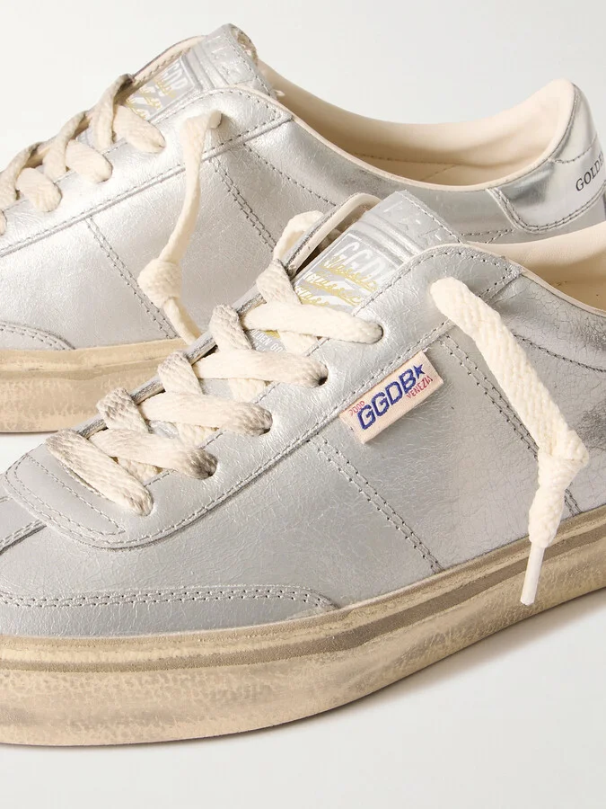 Golden Goose - Soul-star Distressed Metallic Leather Sneakers - Gray - Image 4