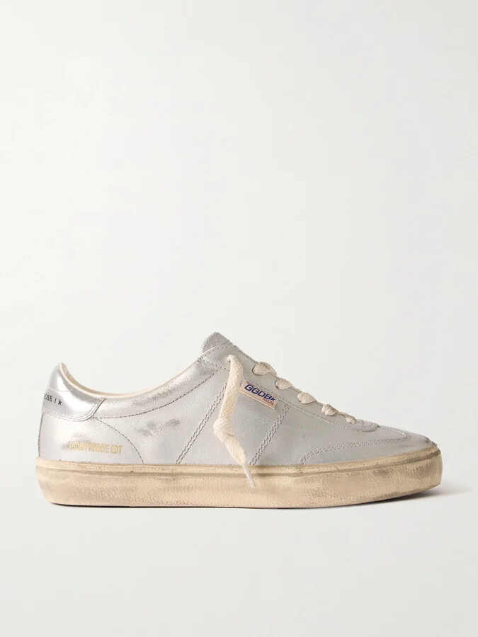 Golden Goose - Soul-star Distressed Metallic Leather Sneakers - Gray