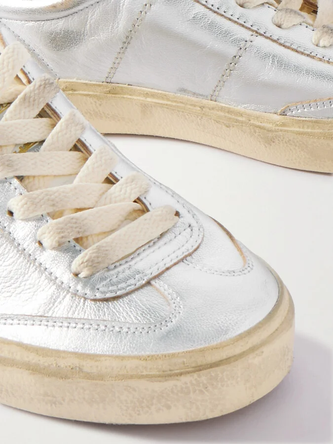 Golden Goose - Soul-star Distressed Metallic Leather Sneakers - Silver - Image 4