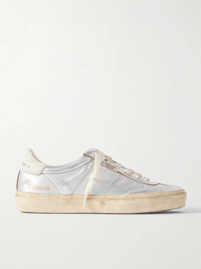 Golden Goose - Soul-star Distressed Metallic Leather Sneakers - Silver