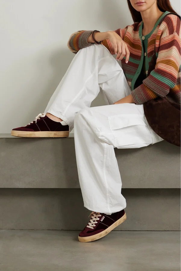 Golden Goose - Soul-star Distressed Suede And Leather-trimmed Velvet Sneakers - Burgundy - Image 2