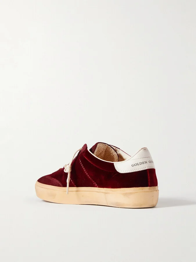 Golden Goose - Soul-star Distressed Suede And Leather-trimmed Velvet Sneakers - Burgundy - Image 3