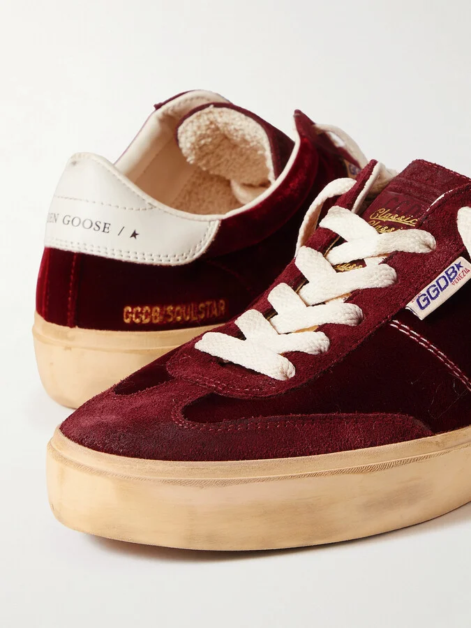 Golden Goose - Soul-star Distressed Suede And Leather-trimmed Velvet Sneakers - Burgundy - Image 4
