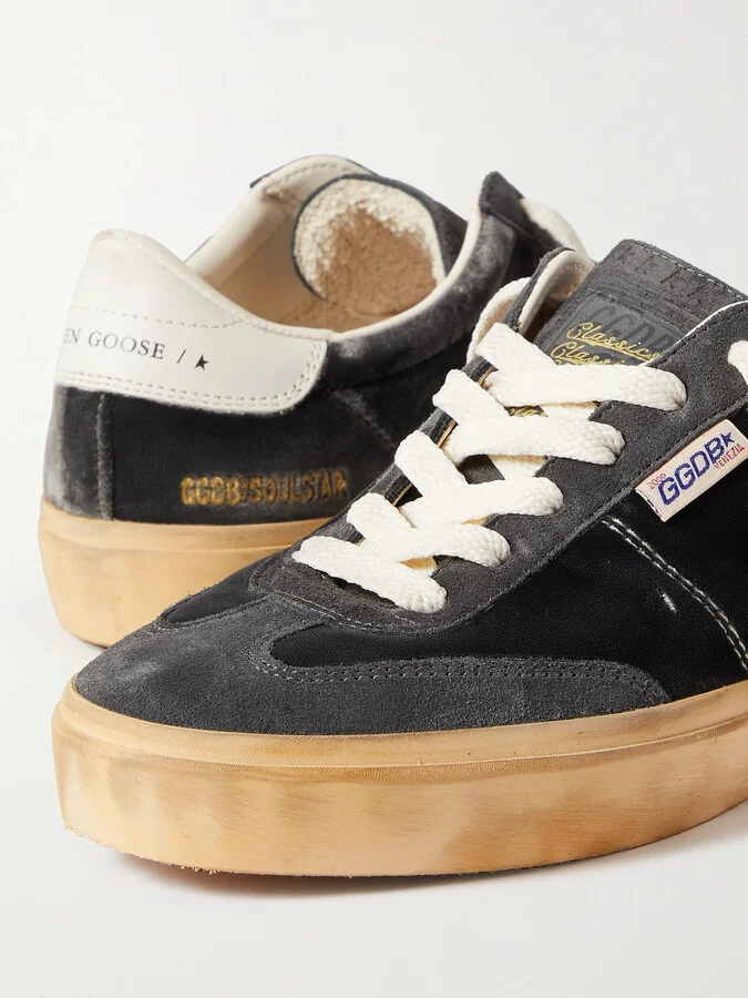 Golden Goose - Soul-star Distressed Suede And Leather-trimmed Velvet Sneakers - Gray - Image 4