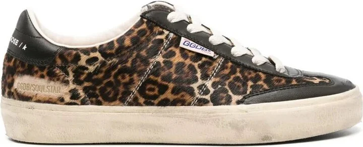 Golden Goose Soul Star Sneakers In Leopard-Print Pony Skin With Black Nappa Leather Heel Tab And Inserts Shoes