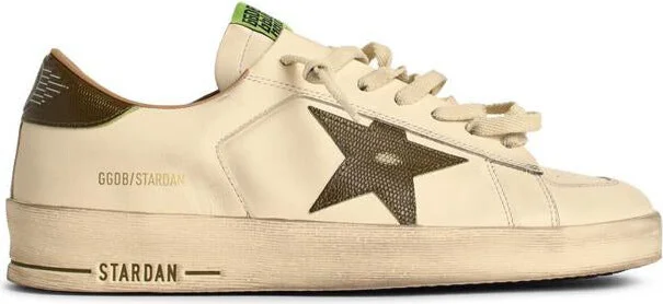 Golden Goose 'Stardan' White Leather Sneakers With Green Star And Heel