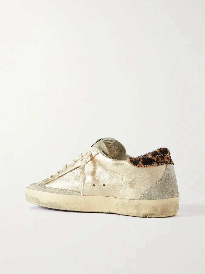Golden Goose - Super-star Calf Hair And Suede-trimmed Distressed Leather Sneakers - Neutrals - Image 3