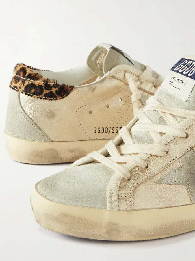 Golden Goose - Super-star Calf Hair And Suede-trimmed Distressed Leather Sneakers - Neutrals - Image 4