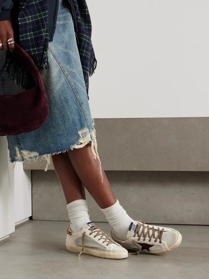 Golden Goose - Super-star Calf Hair And Suede-trimmed Mesh And Distressed Leather Sneakers - Off-white - Image 2