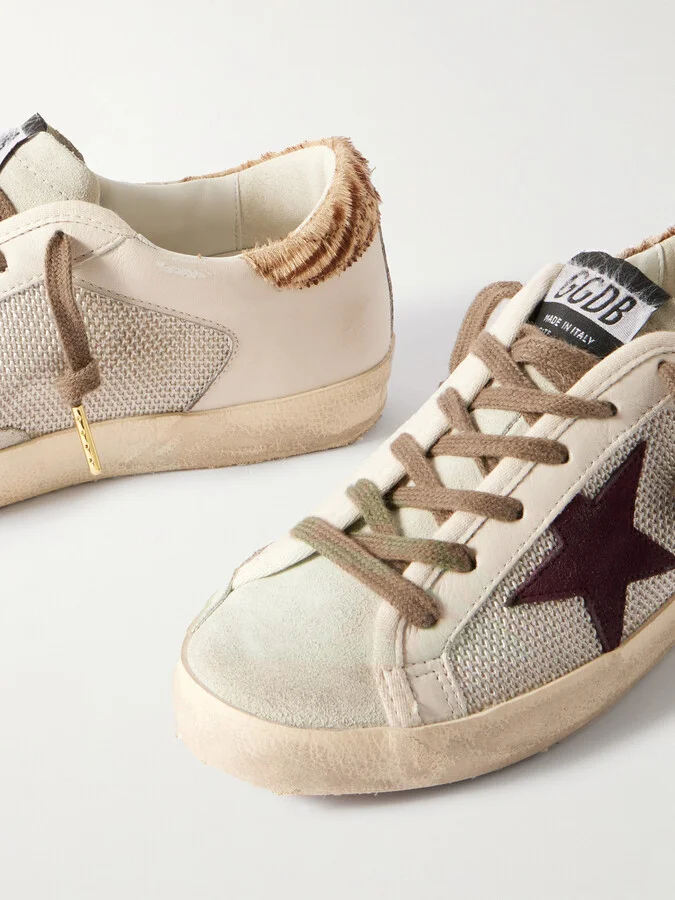 Golden Goose - Super-star Calf Hair And Suede-trimmed Mesh And Distressed Leather Sneakers - Off-white - Image 4
