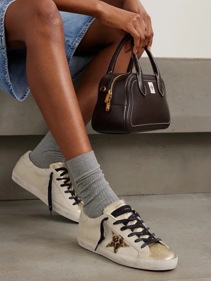 Golden Goose - Super-star Distressed Glittered Leather And Calf Hair Sneakers - Off-white - Image 2