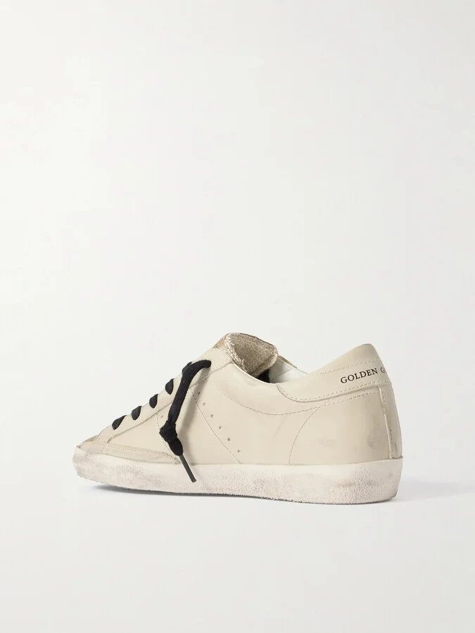 Golden Goose - Super-star Distressed Glittered Leather And Calf Hair Sneakers - Off-white - Image 3