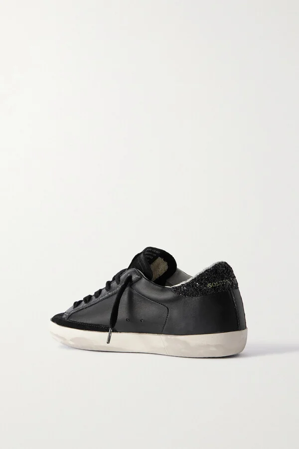 Golden Goose - Super-star Distressed Glittered Leather And Suede Sneakers - Black - Image 3