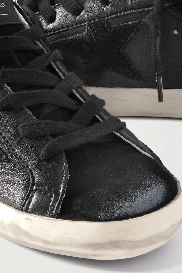 Golden Goose - Super-star Distressed Glittered Leather And Suede Sneakers - Black - Image 4