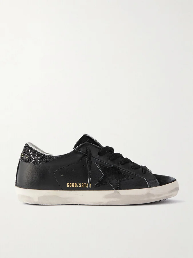 Golden Goose - Super-star Distressed Glittered Leather And Suede Sneakers - Black