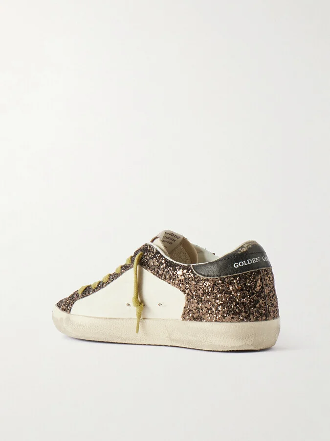 Golden Goose - Super-star Distressed Glittered Leather Sneakers - Brown - Image 3