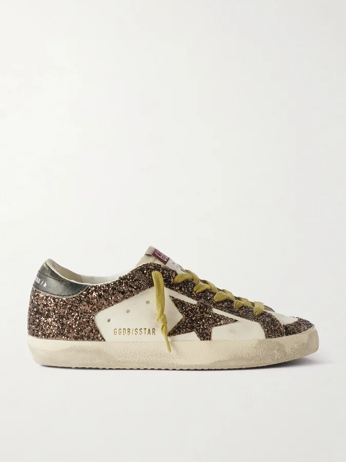 Golden Goose - Super-star Distressed Glittered Leather Sneakers - Brown