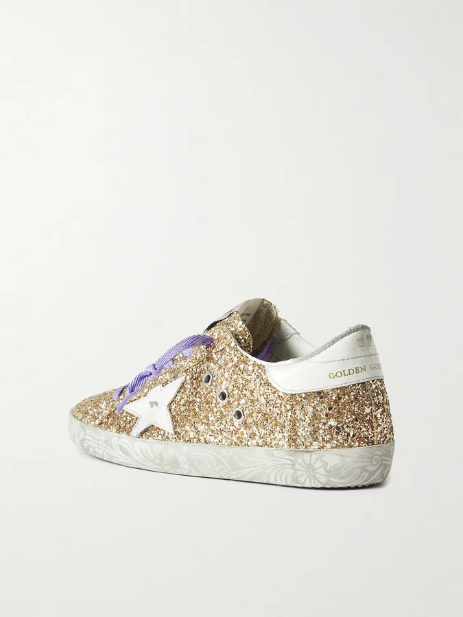 Golden Goose - Super-star Distressed Glittered Leather Sneakers - IT35 - Image 3